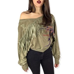 VTG DIESEL distressed green fringe sweater